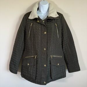 NWT Michael Kors Women’s Quilted Anorak Coat Dark Green Moss Gold Hardware M